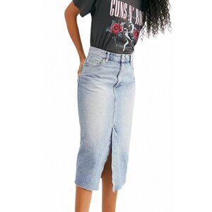Free People Light Blue Denim Midi Skirt